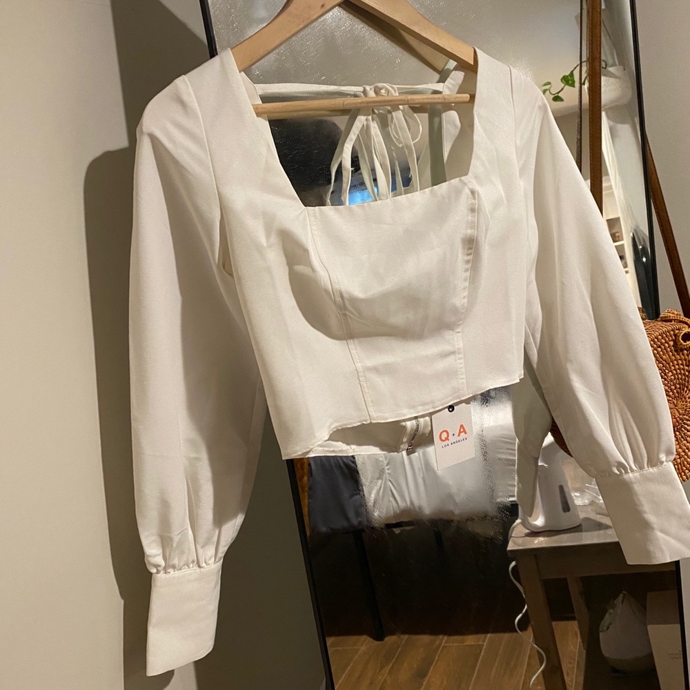 Parisse Cotton Blend Square Neck Crop Top